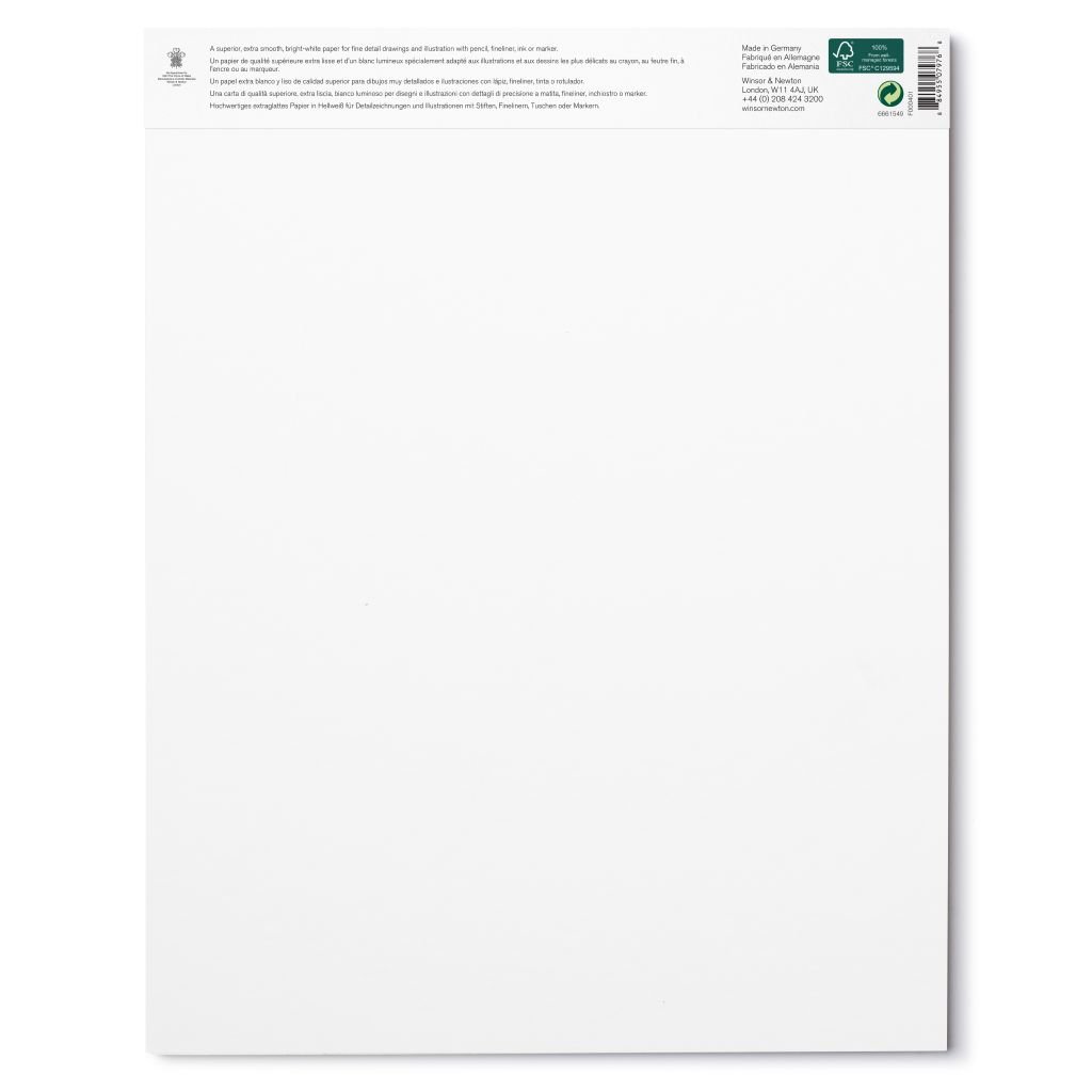 Winsor & Newton Bristol Board - Extra Smooth 250 GSM - 27.9 cm x 35.6 cm or 11'' x 14'' Bright White Short Side Glued Pad of 20 Sheets