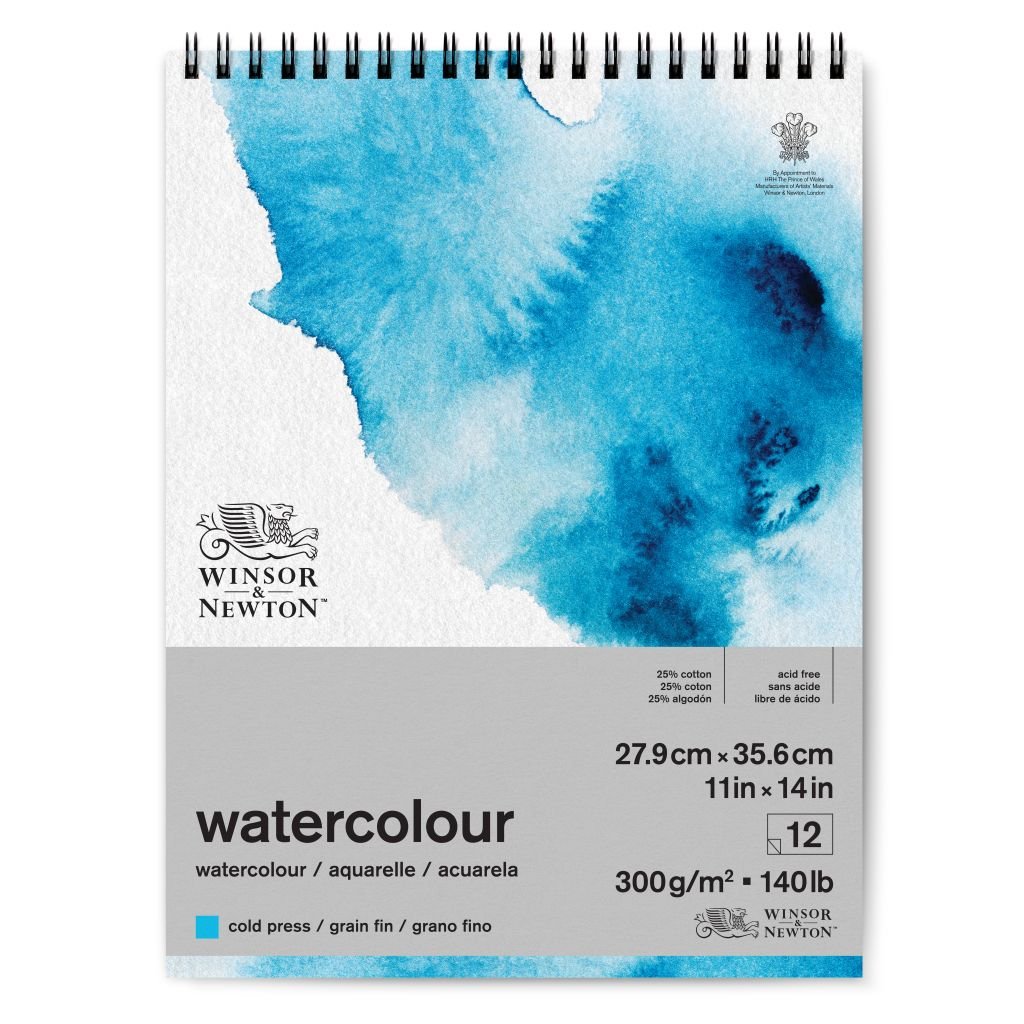 Winsor & Newton Watercolour Paper - Cold Press 300 GSM - 27.9 cm x 35.6 cm or 11'' x 14'' Natural White Short Side Spiral Album of 12 Sheets