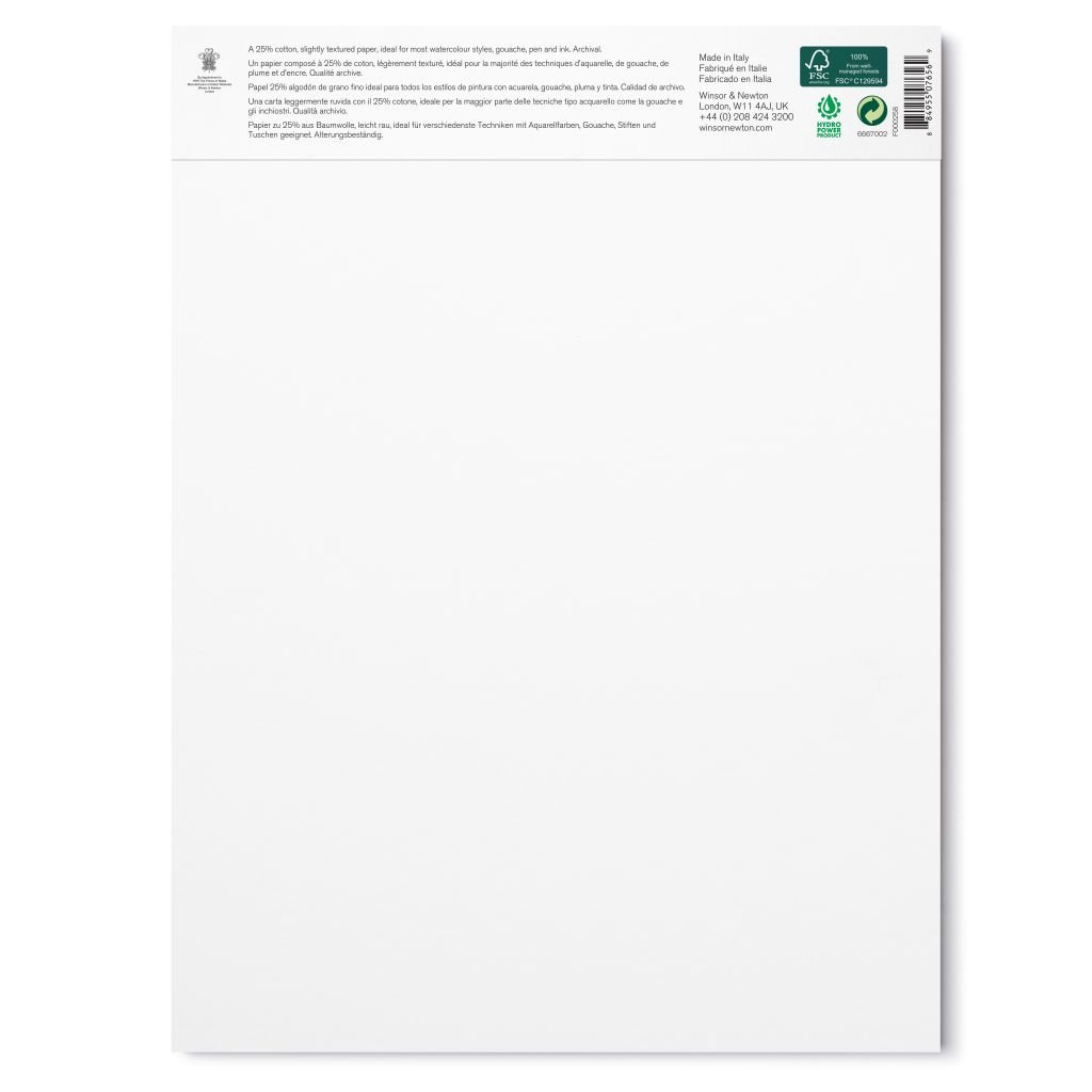 Winsor & Newton Watercolour Paper - Cold Press 300 GSM - 22.9 cm x 30.5 cm or 9'' x 12'' Natural White Short Side Glued Pad of 12 Sheets