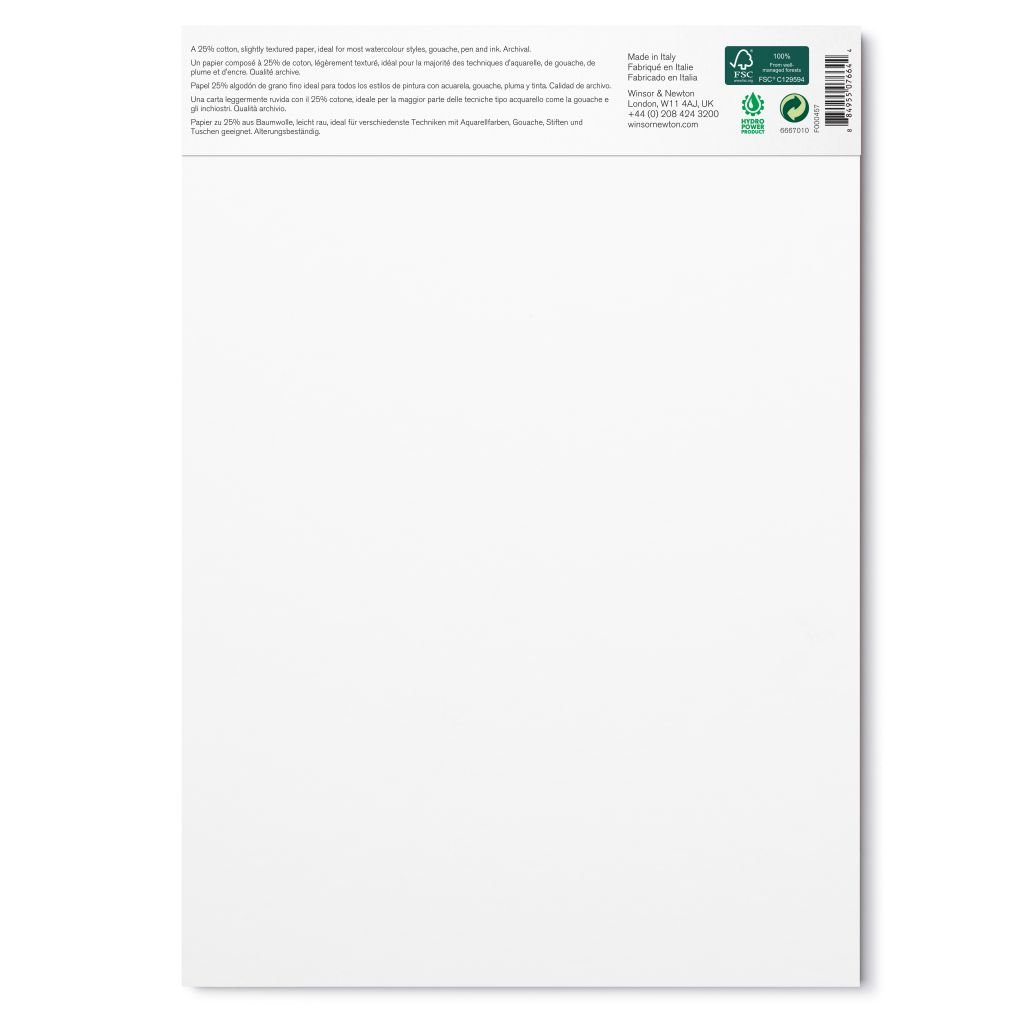 Winsor & Newton Watercolour Paper - Cold Press 300 GSM - A4 (29.7 cm x 42 cm or 11.7'' x 16.5'') Natural White Short Side Glued Pad of 12 Sheets
