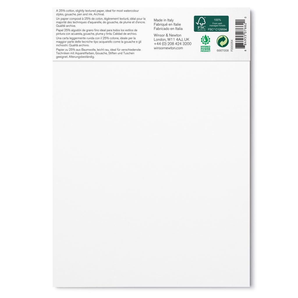 Winsor & Newton Watercolour Paper - Cold Press 300 GSM - A5 (14.8 cm x 21 cm or 5.8'' x 8.3'') Natural White Short Side Glued Pad of 12 Sheets