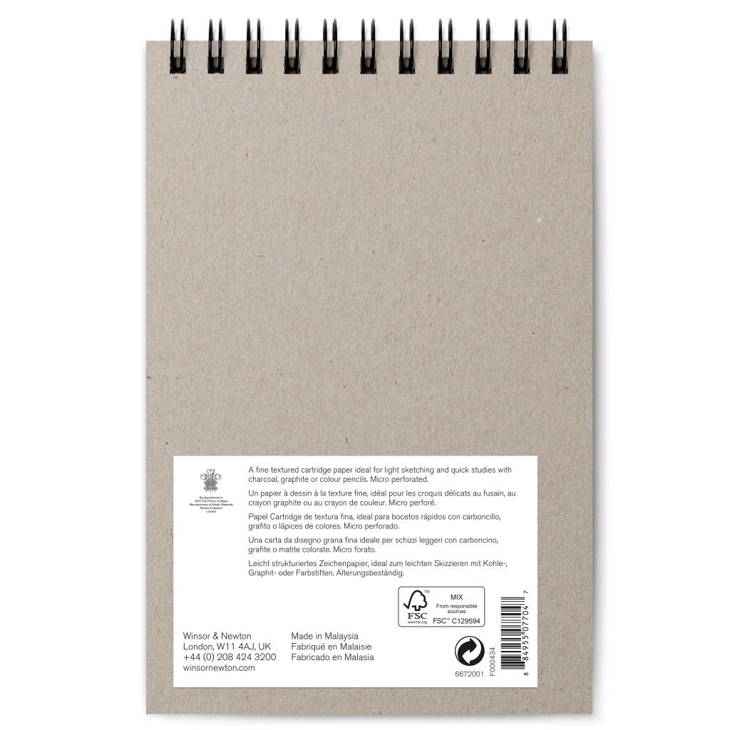Winsor & Newton Sketching Paper - Light Grain 110 GSM - A5 (14.8 cm x 21 cm or 5.8'' x 8.3'') Extra White Short Side Spiral Album of 50 Sheets