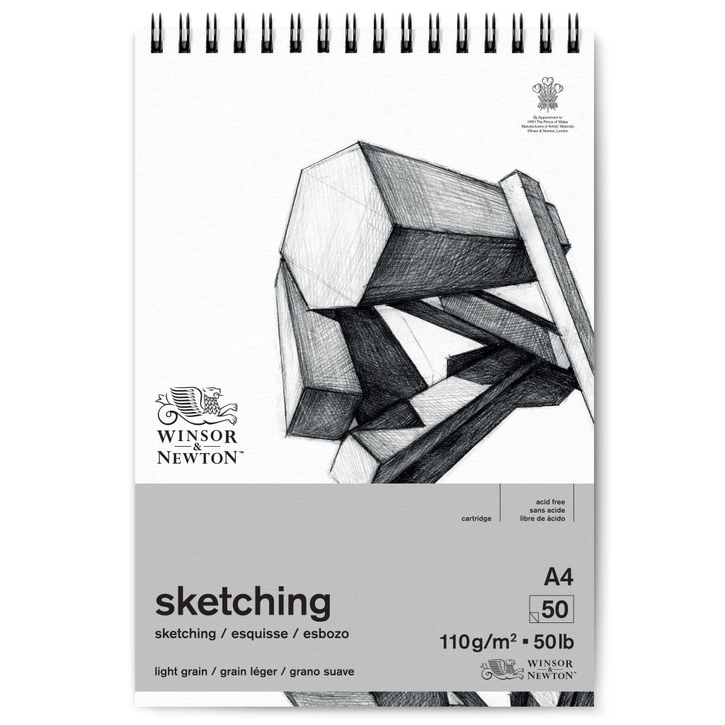 Winsor & Newton Sketching Paper - Light Grain 110 GSM - A4 (29.7 cm x 42 cm or 11.7'' x 16.5'') Extra White Short Side Spiral Album of 50 Sheets