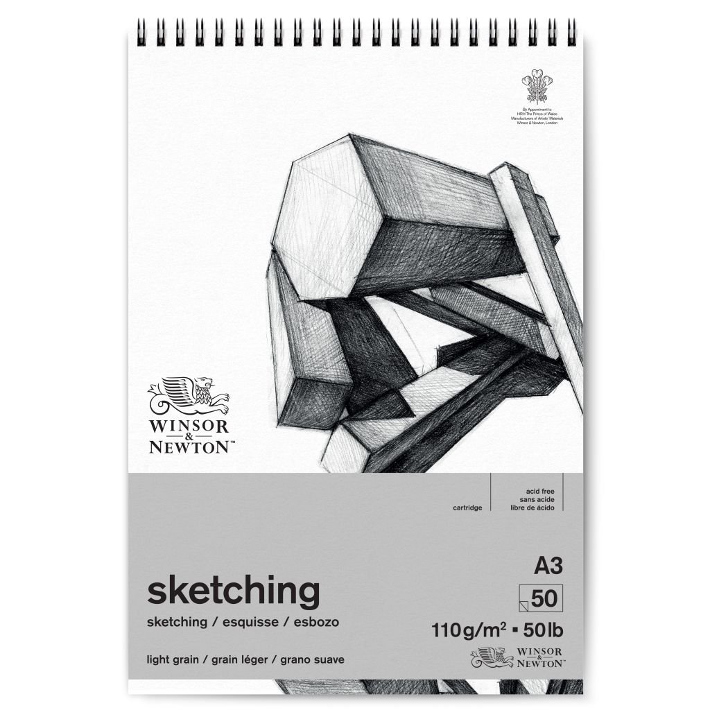 Winsor & Newton Sketching Paper - Light Grain 110 GSM - A3 (21 cm x 29.7 cm or 8.3'' x 11.7'') Extra White Short Side Spiral Album of 50 Sheets