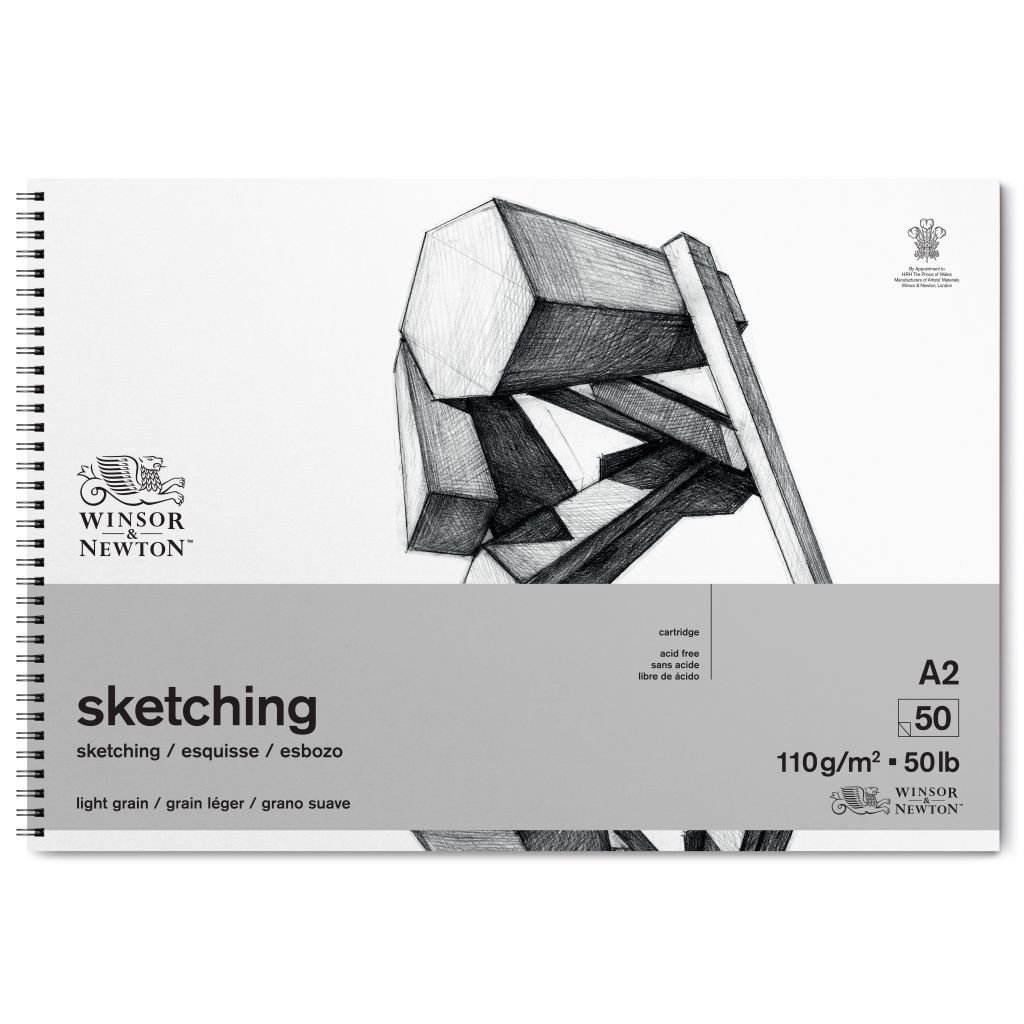 Winsor & Newton Sketching Paper - Light Grain 110 GSM - A2 (42 cm x 59.4 cm or 16.5'' x 23.4'') Extra White Short Side Spiral Album of 50 Sheets