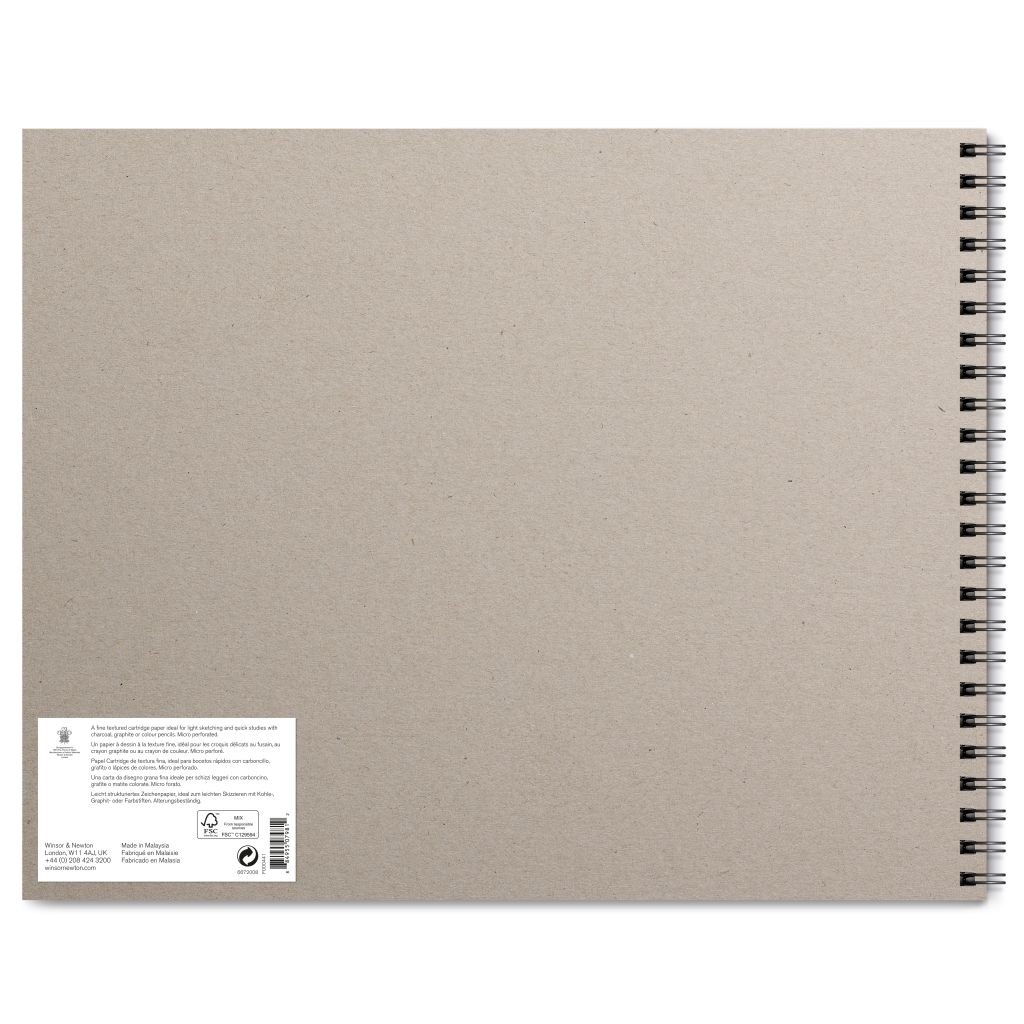 Winsor & Newton Sketching Paper - Light Grain 110 GSM - 35.6 cm x 43.2 cm or 14'' x 17'' Extra White Short Side Spiral Album of 50 Sheets