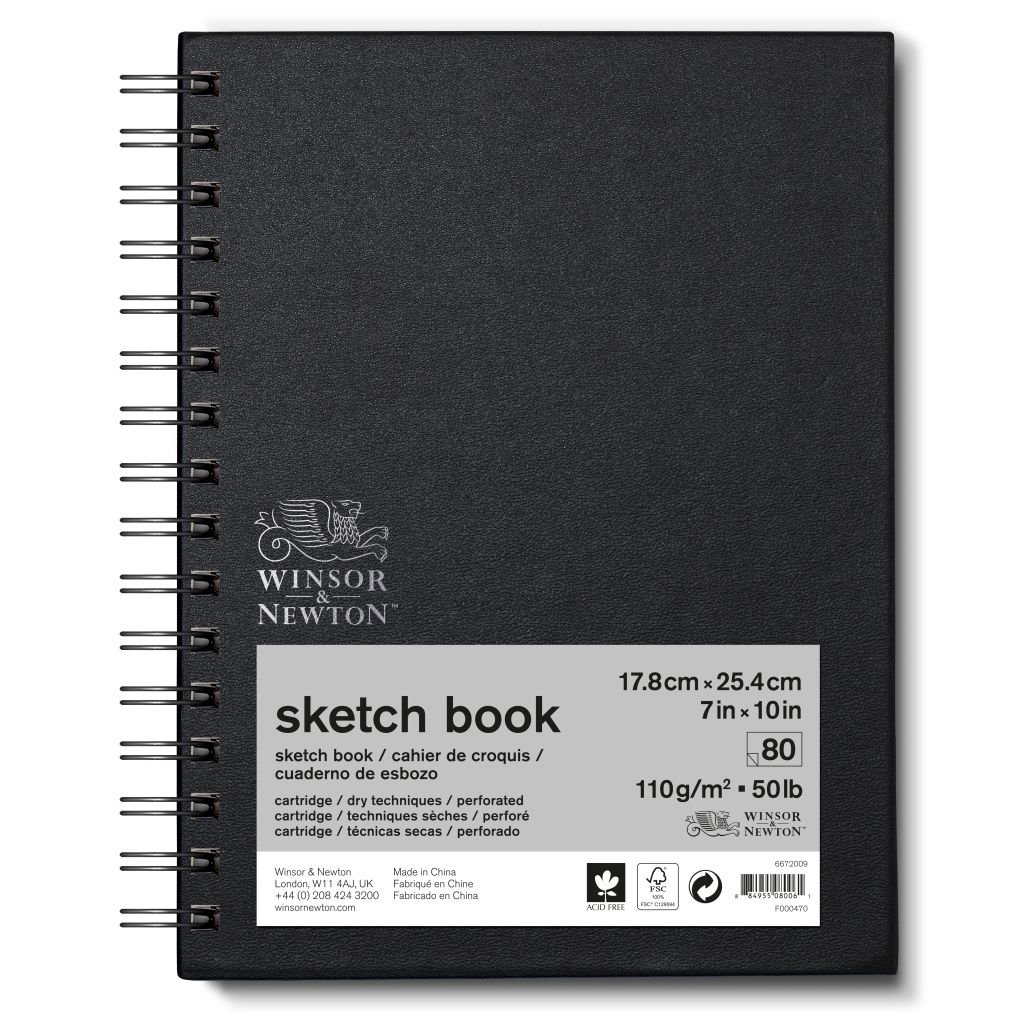Winsor & Newton Sketchbook - Light Grain 110 GSM - A5 (14.8 cm x 21 cm or 5.8'' x 8.3'') Natural White Long Side Spiral Book of 80 Sheets