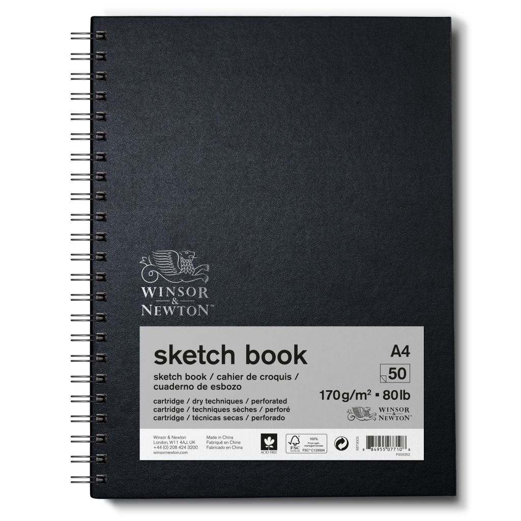Winsor & Newton Sketchbook - Light Grain 170 GSM - A4 (29.7 cm x 42 cm or 11.7'' x 16.5'') Natural White Long Side Spiral Book of 50 Sheets