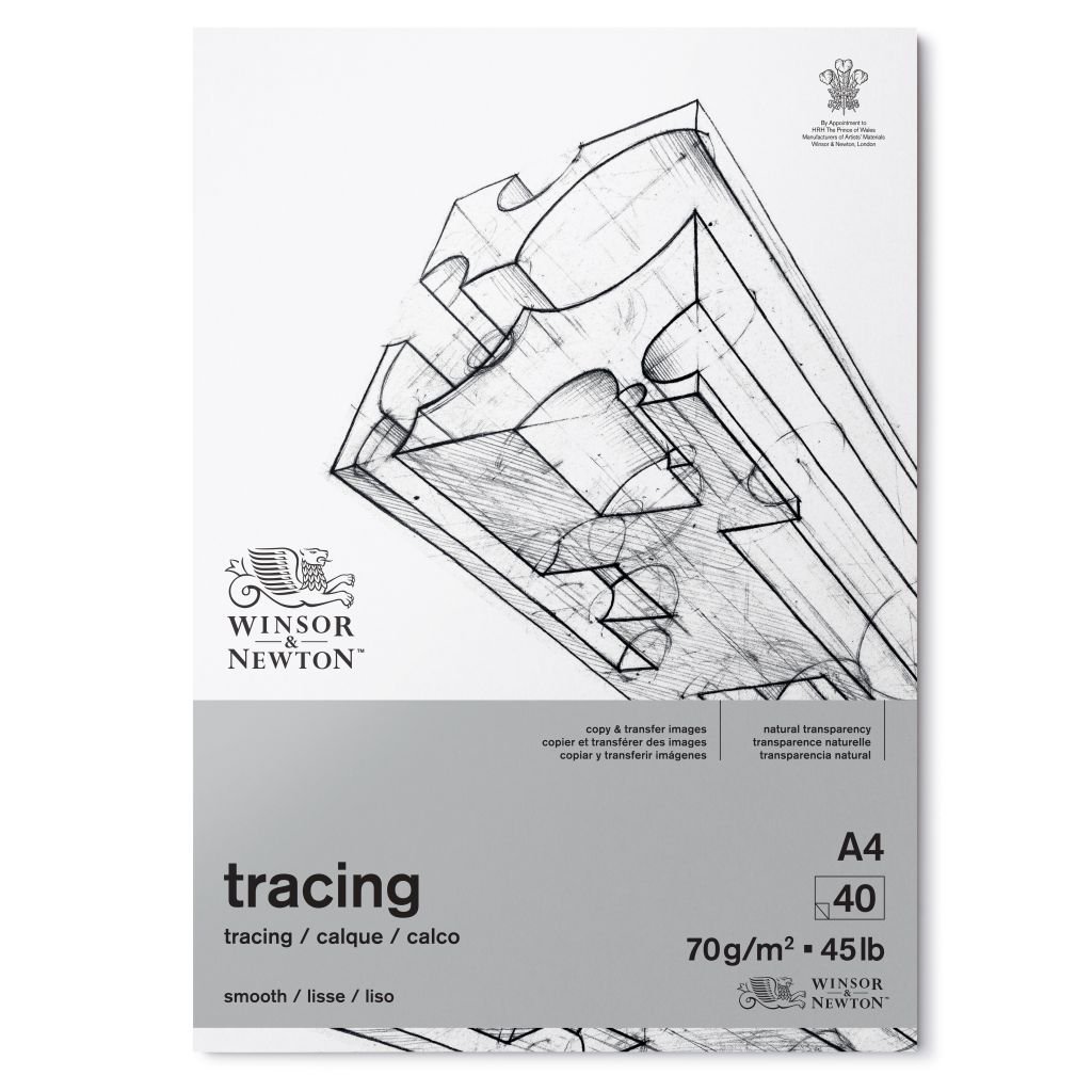Winsor & Newton Tracing Paper - Light Grain 70 GSM - A4 (29.7 cm x 42 cm or 11.7'' x 16.5'') Transparent Short Side Glued Pad of 40 Sheets