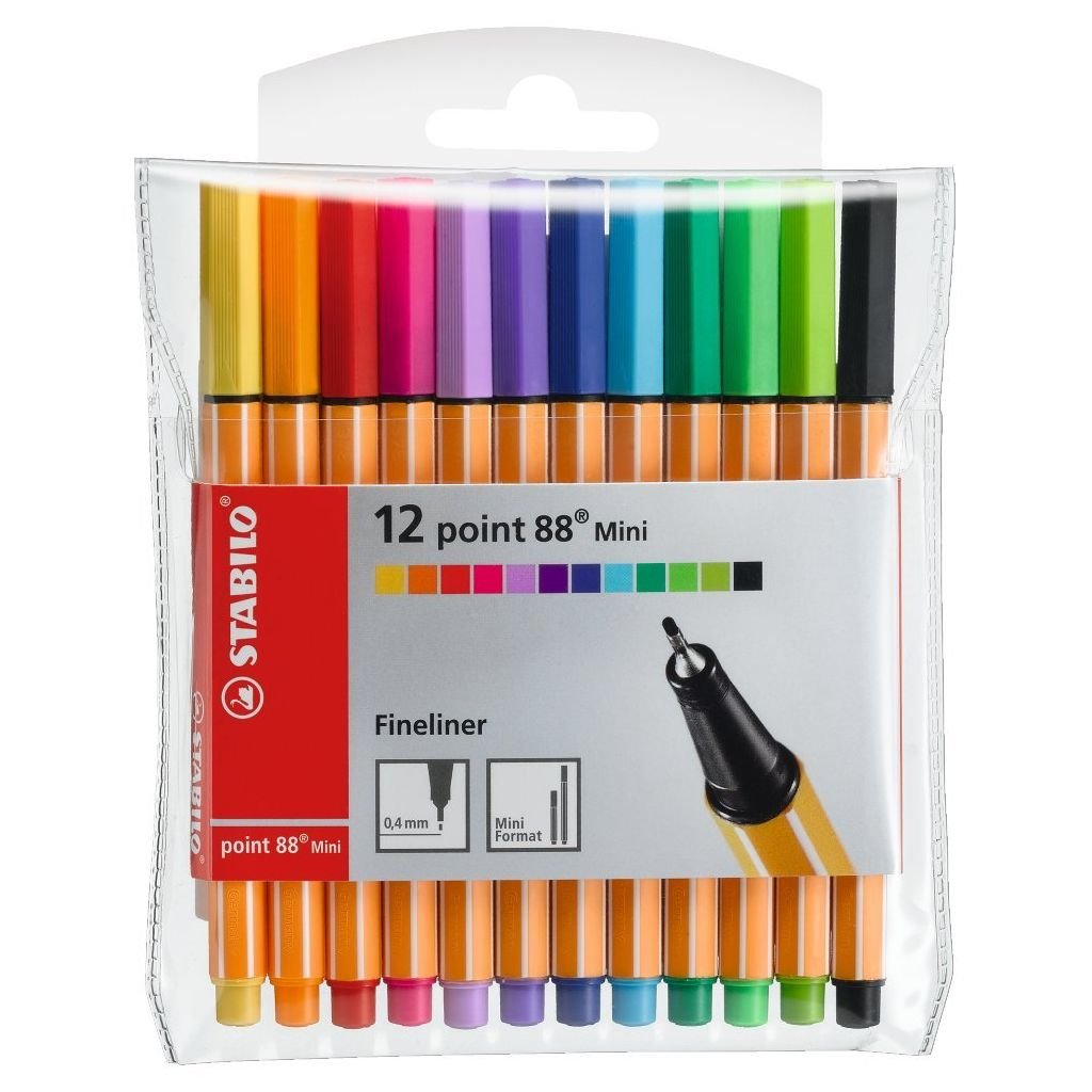 Stabilo Point 88 - Mini Fineliner Pens - Wallet of 12 Assorted Colours