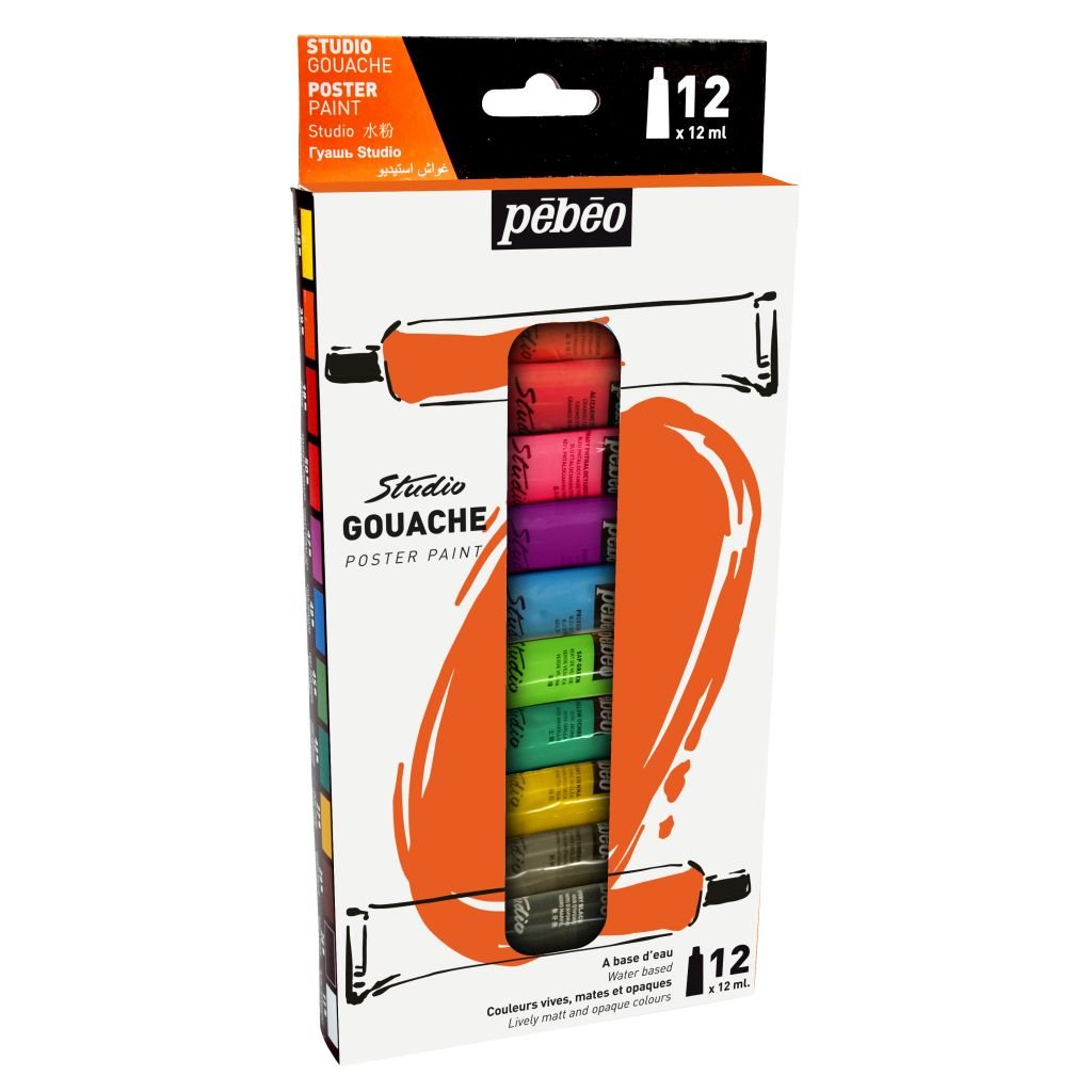 Pebeo Studio Gouache - Set of 12 Colours in 12 ML Tubes