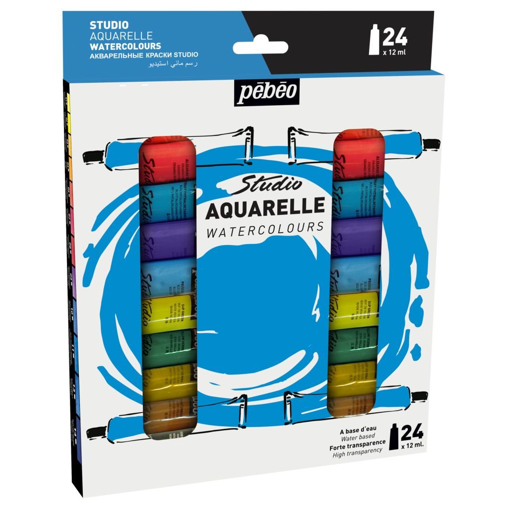 Pebeo Studio Aquarelle Fine Watercolours - Set of 24 Colours in 12 ML Tubes