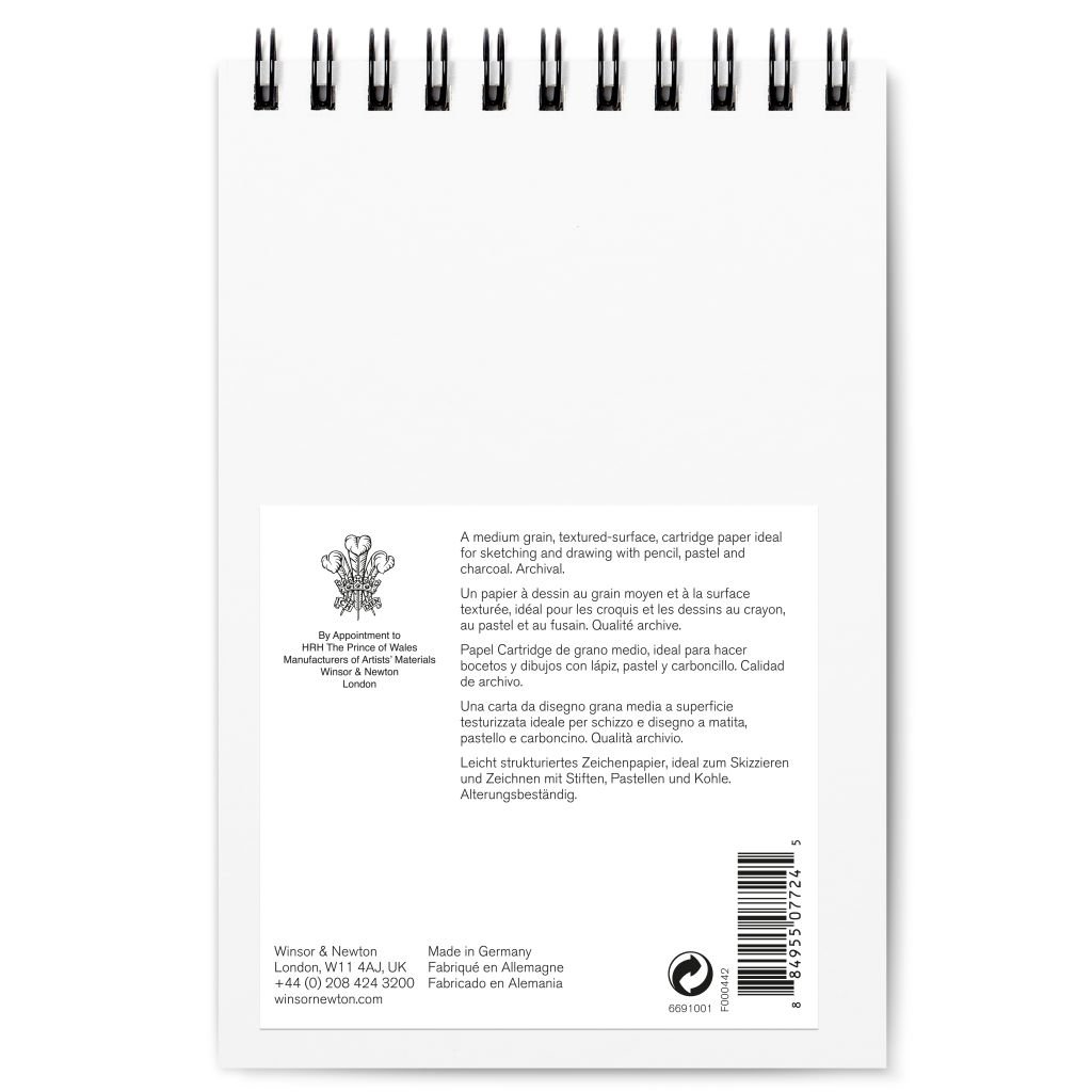Winsor & Newton Drawing Paper - Smooth Grain 150 GSM - A5 (14.8 cm x 21 cm or 5.8'' x 8.3'') Natural White Short Side Spiral Album of 25 Sheets