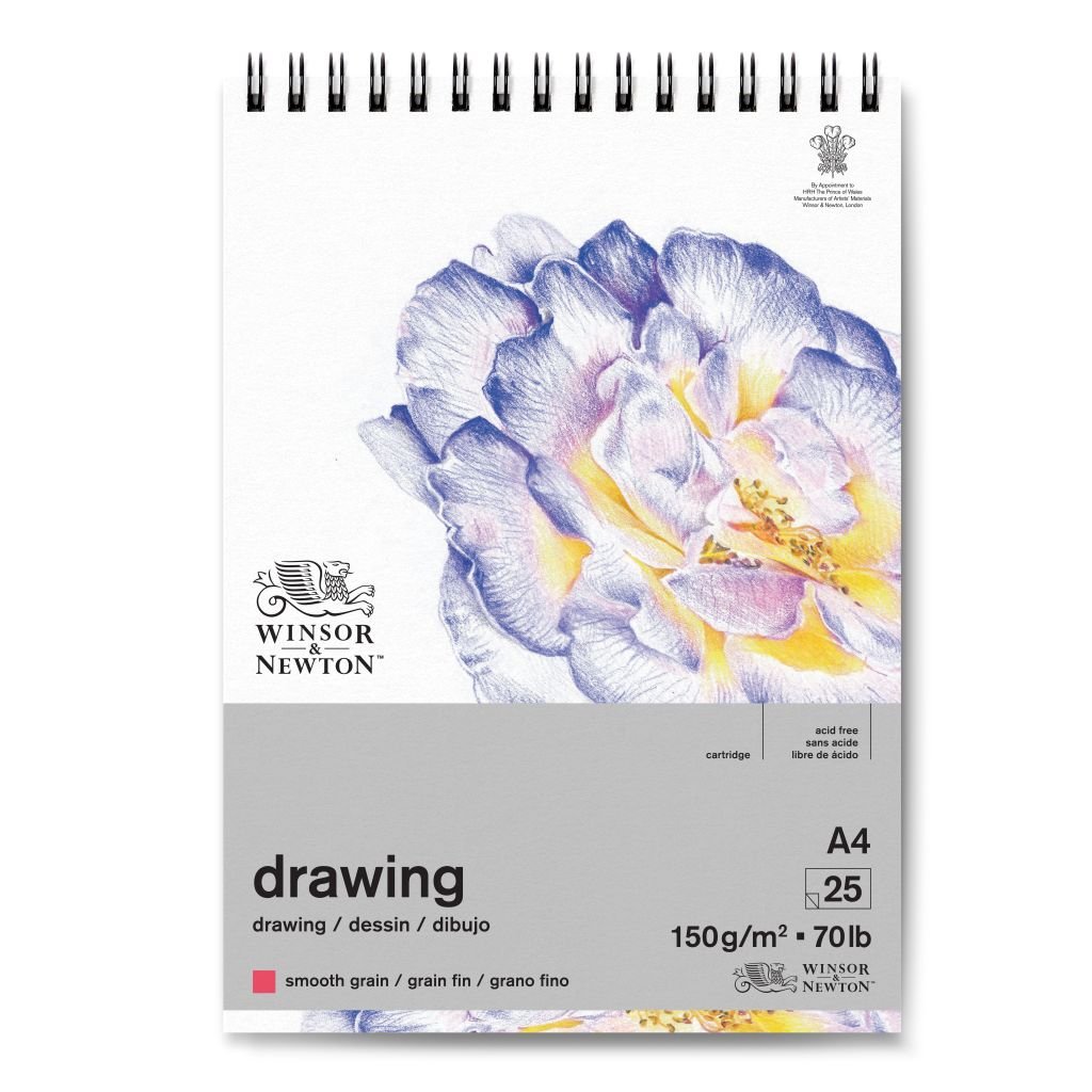 Winsor & Newton Drawing Paper - Smooth Grain 150 GSM - A4 (29.7 cm x 42 cm or 11.7'' x 16.5'') Natural White Short Side Spiral Album of 25 Sheets