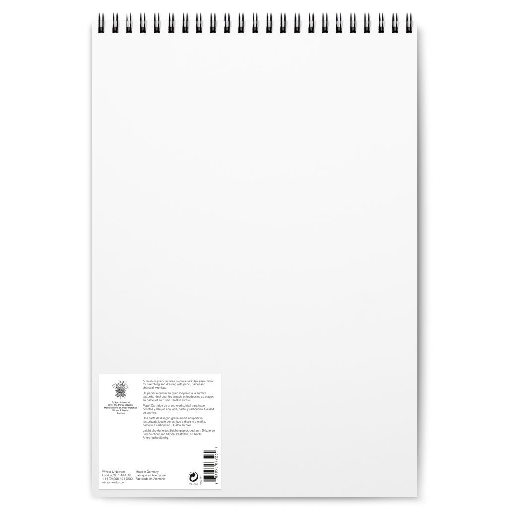 Winsor & Newton Drawing Paper - Smooth Grain 150 GSM - A3 (21 cm x 29.7 cm or 8.3'' x 11.7'') Natural White Short Side Spiral Album of 25 Sheets