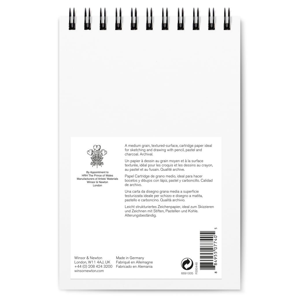 Winsor & Newton Drawing Paper - Medium Grain 150 GSM - A5 (14.8 cm x 21 cm or 5.8'' x 8.3'') Natural White Short Side Spiral Album of 25 Sheets