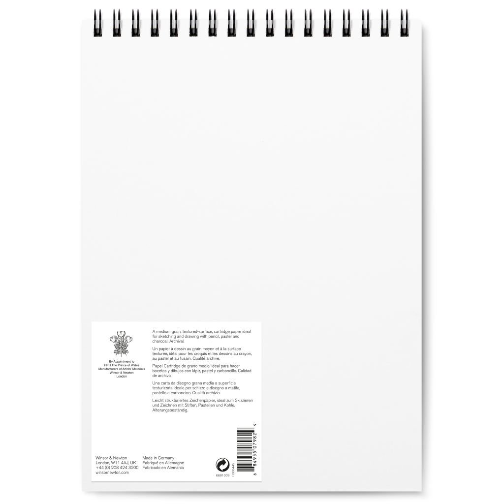 Winsor & Newton Drawing Paper - Smooth Grain 150 GSM - 22.9 cm x 30.5 cm or 9'' x 12'' Natural White Short Side Spiral Album of 25 Sheets