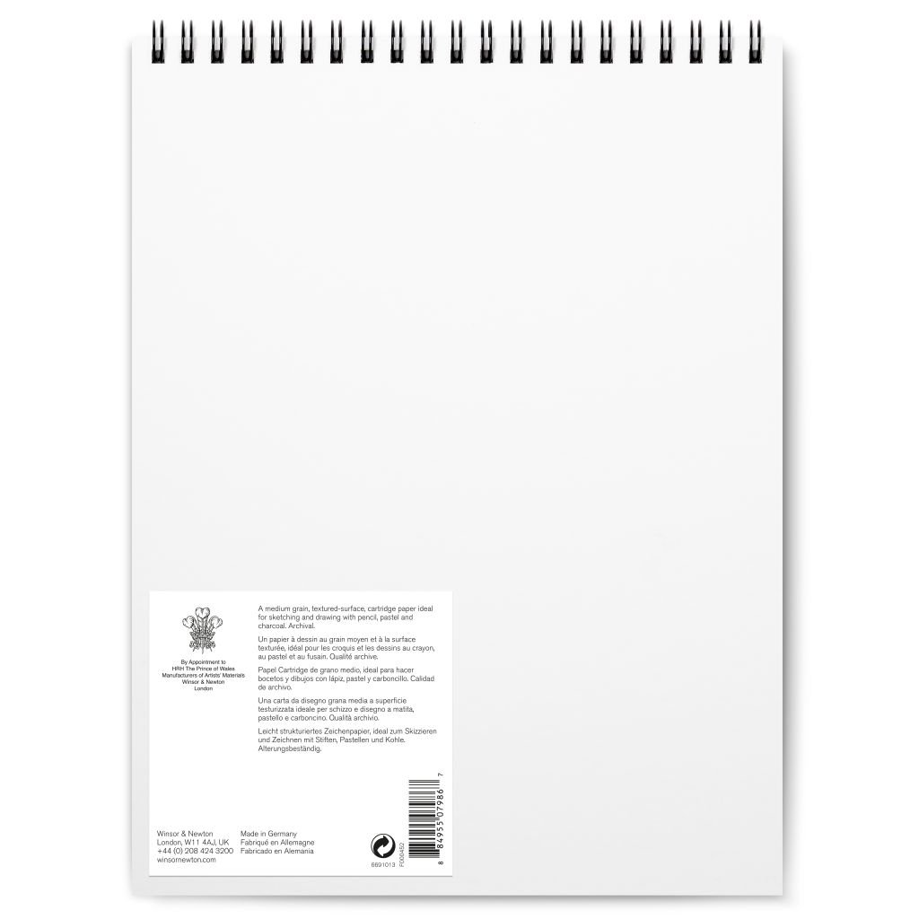 Winsor & Newton Drawing Paper - Medium Grain 150 GSM - 27.9 cm x 35.6 cm or 11'' x 14'' Natural White Short Side Spiral Album of 25 Sheets
