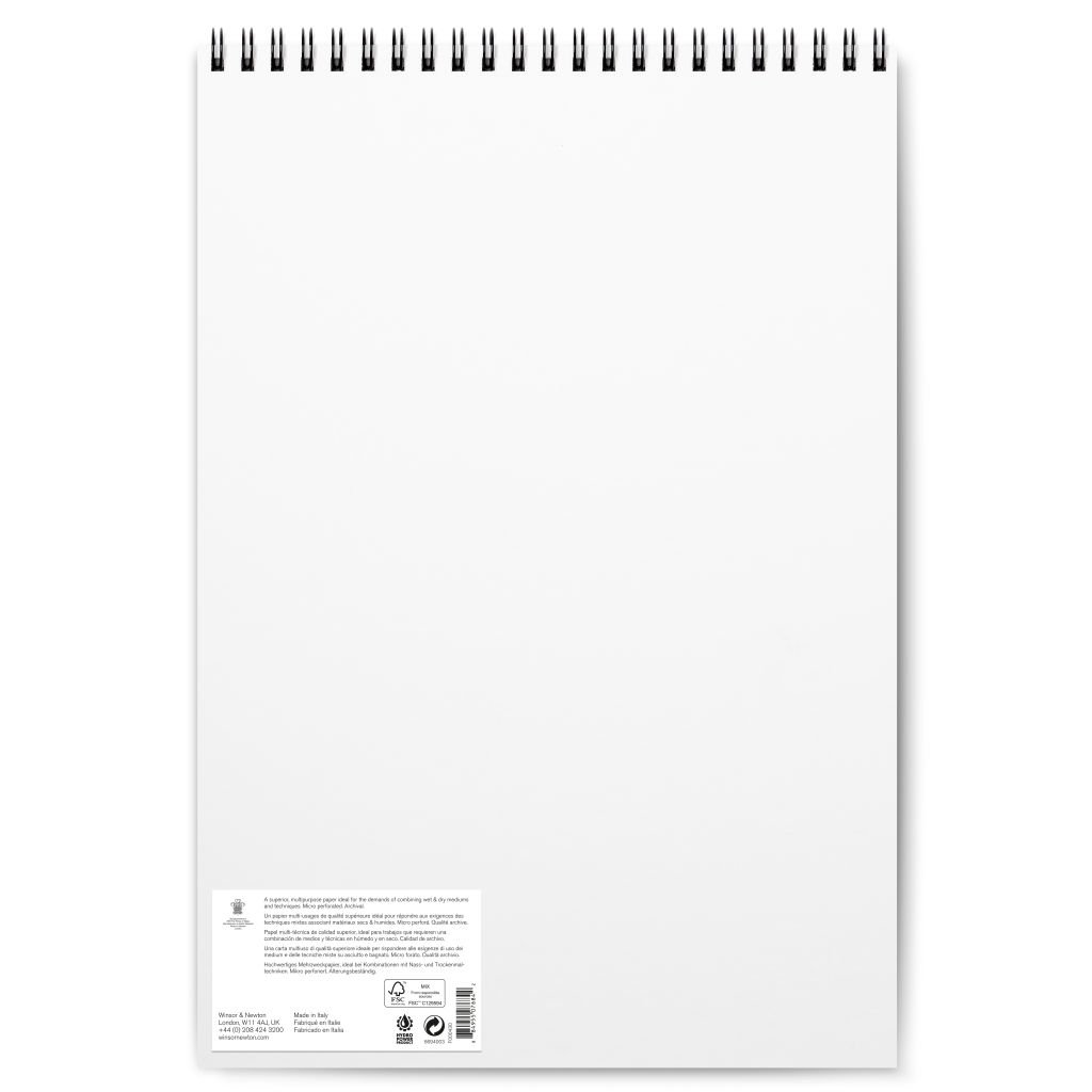 Winsor & Newton Mixed Media Paper - Fine Grain 250 GSM - A3 (21 cm x 29.7 cm or 8.3 in x 11.7 in) Natural White Short Side Spiral Album of 30 Sheets