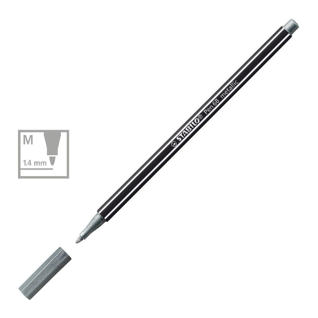 STABILO Pen 68 Metallic - Premium Felt-Tip Pen - Silver (805)