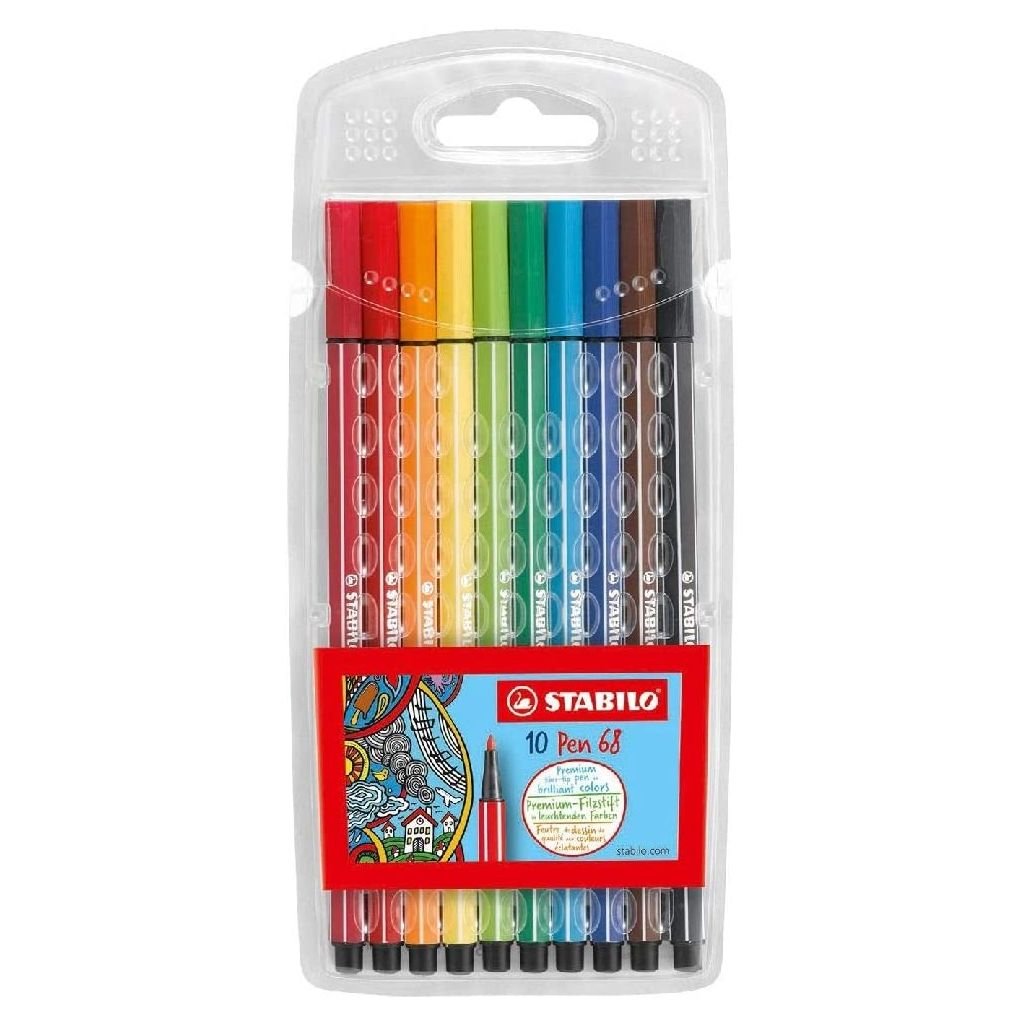 STABILO Pen 68 - Premium Colouring Felt-Tip Pen - Wallet of 10 Assorted Colours