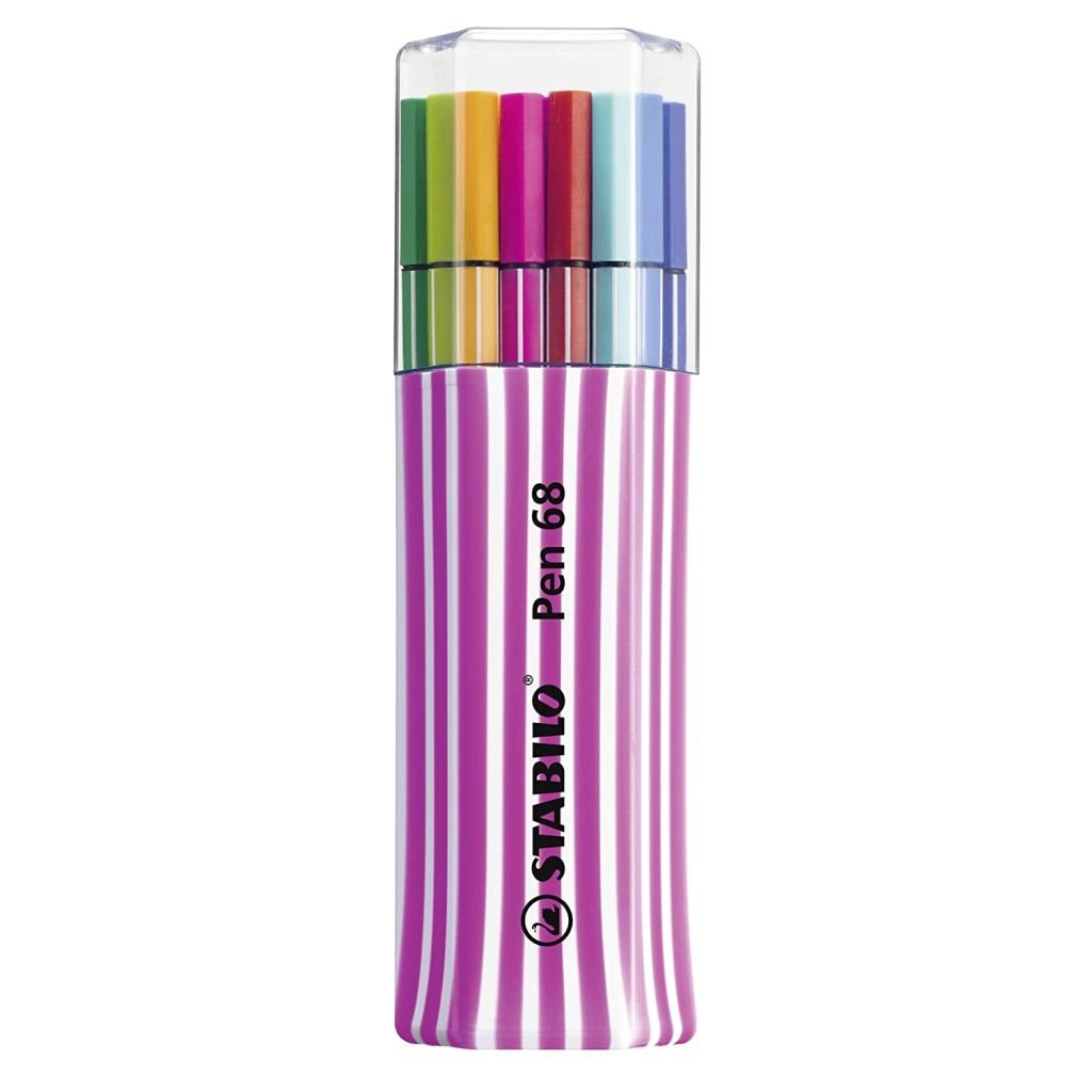 STABILO Pen 68 - Premium Colouring Felt-Tip Pen - Pink Case - 15 Assorted Colours