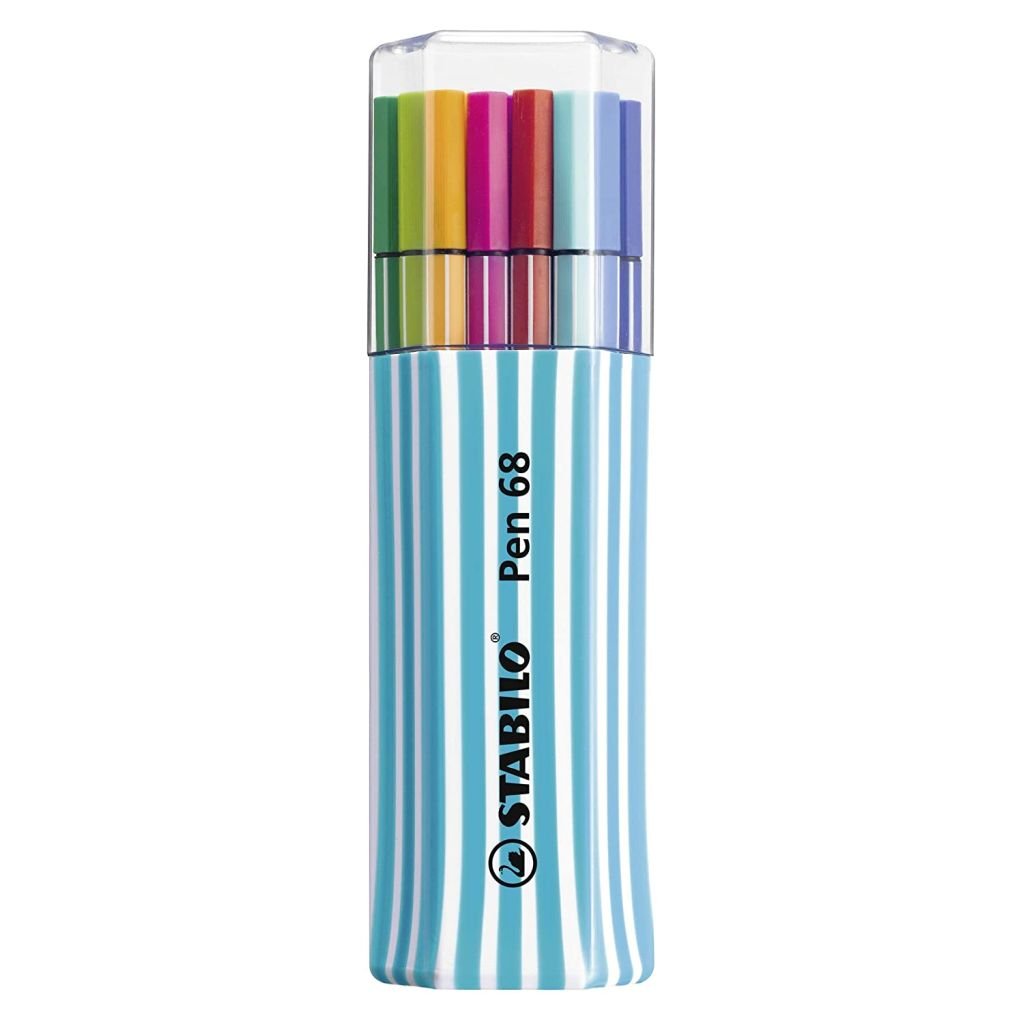 STABILO Pen 68 - Premium Colouring Felt-Tip Pen - Light Blue Case - 15 Assorted Colours