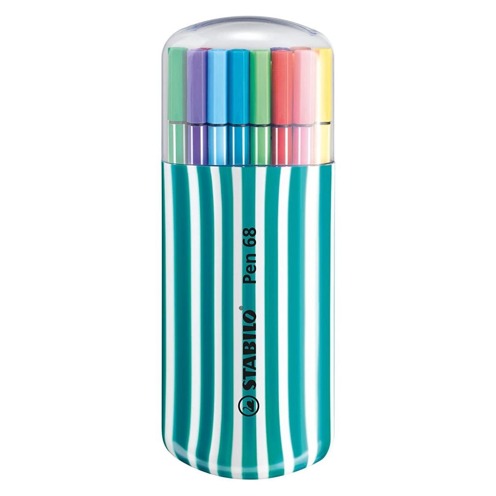 STABILO Pen 68 - Premium Colouring Felt-Tip Pen - Zebrui Pack in Turquoise - 20 Assorted Colours