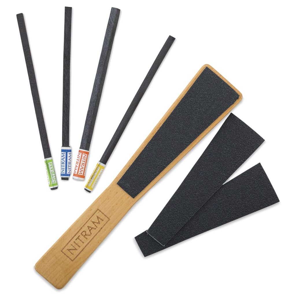 Nitram Starter Kit - Set Of 4 Charcoal Sticks - 1 Each Of H, HB, B and B+ and 1 Slim Sharpening Bloc