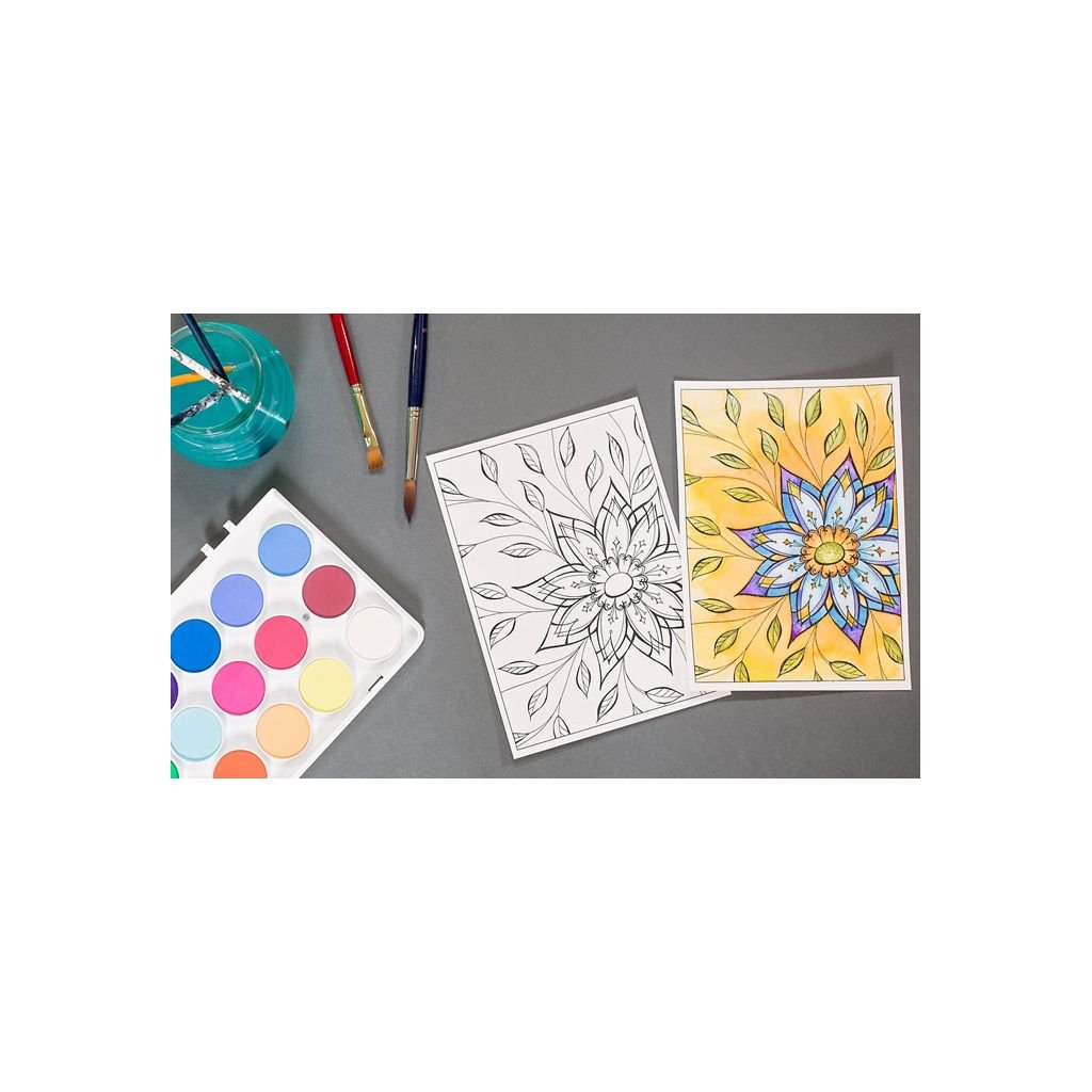 Strathmore Designs For Watercoloring - Flower 5'' x 7'' Natural White Fine Grain 300 GSM Short Side Glue Pad of 8 Sheets