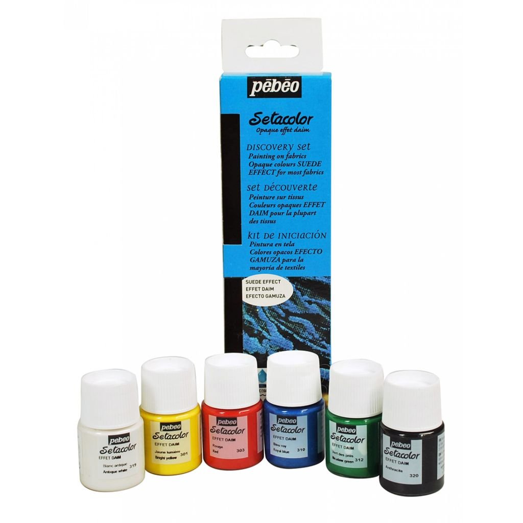 Pebeo Setacolor Opaque Suede Effect Fabric Paint - Discovery Collection Set of 6 x 20 ML
