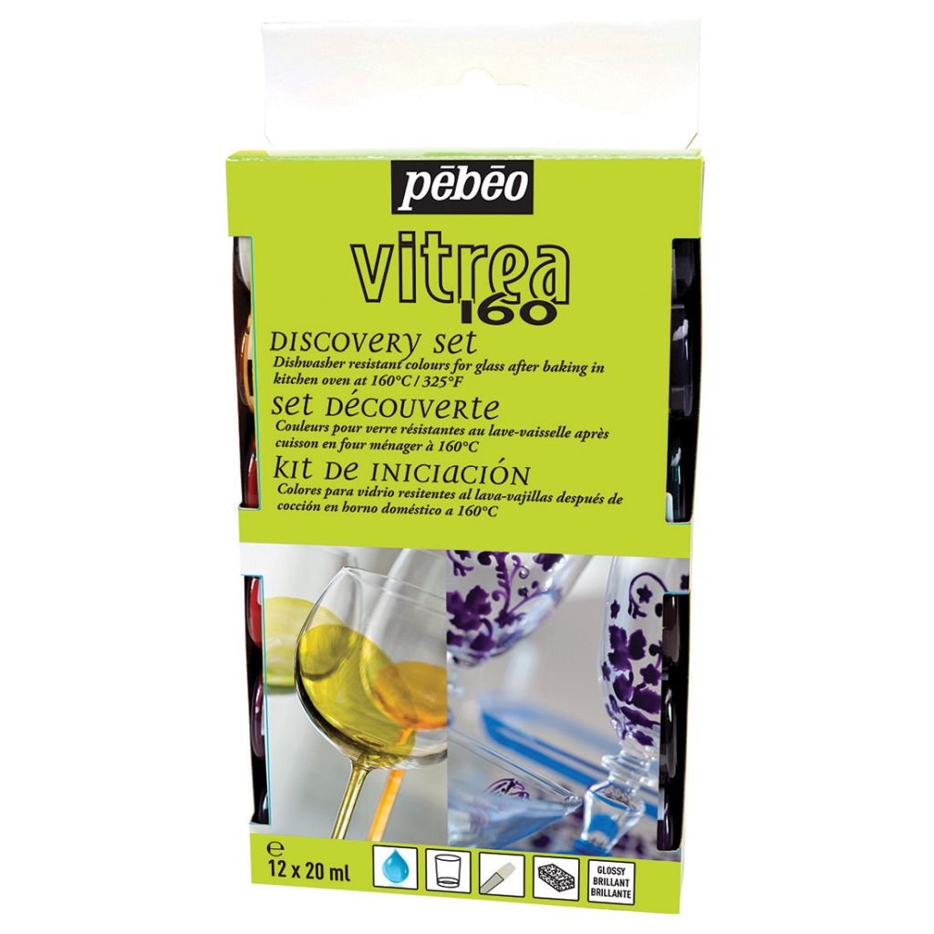 Pebeo Vitrea 160 Glossy Glass Paint - 12 x 20 ML - Assorted Discovery Collection Set