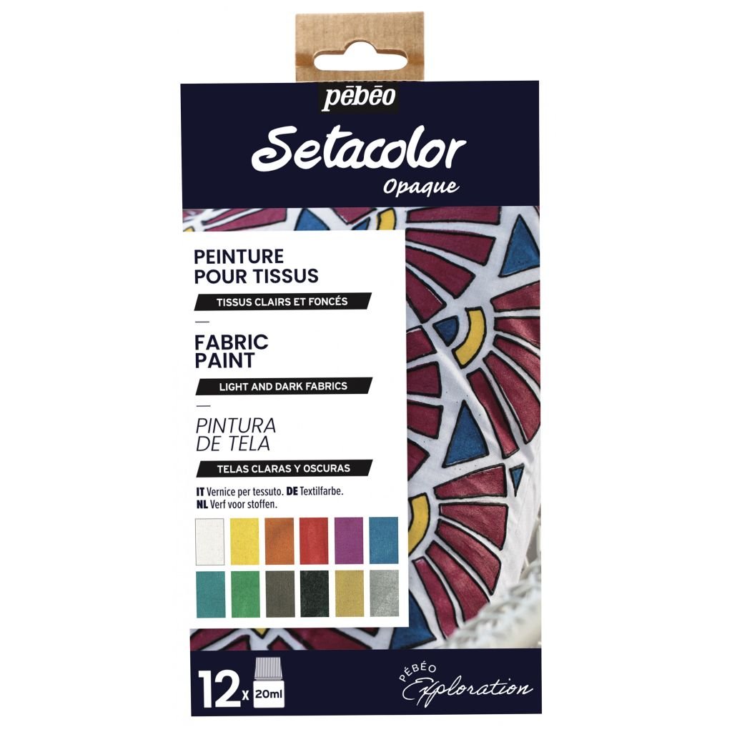 Pebeo Setacolor Shimmer Fabric Paint - Assorted Set 12 x 20 ML - Exploration Set