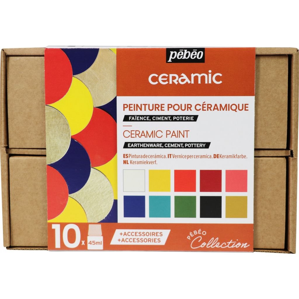 Pebeo Ceramic Mixed Media Paint - 10 x 45 ML - Assorted Collection Case