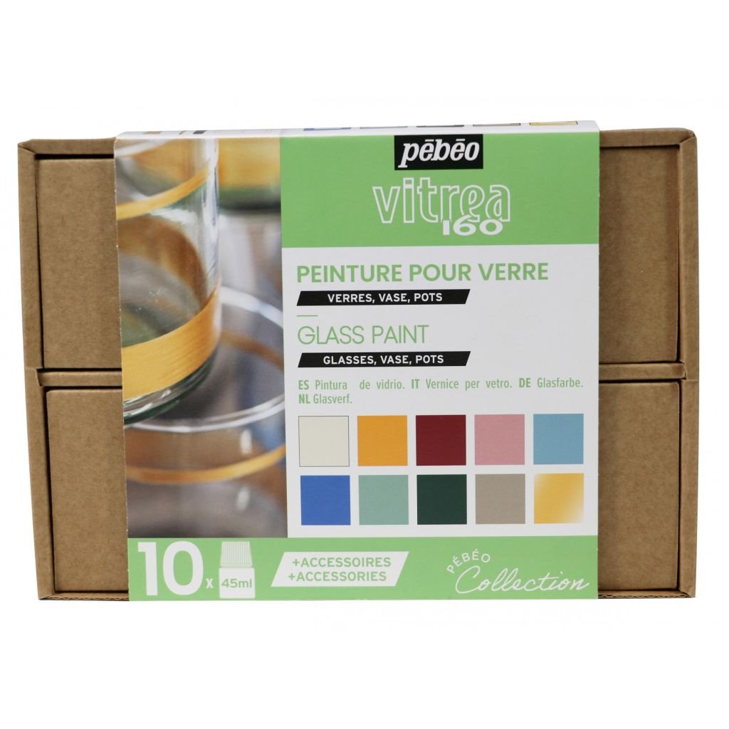 Pebeo Vitrea 160 Glossy Glass Paint - 10 x 45 ML - Collection Case - Set 2