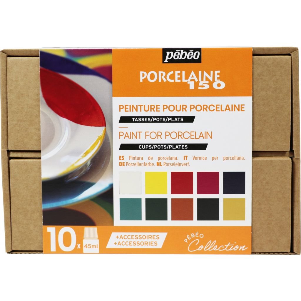 Pebeo Porcelaine 150 Ceramic Paint - 10 x 45 ML  - Collection Case