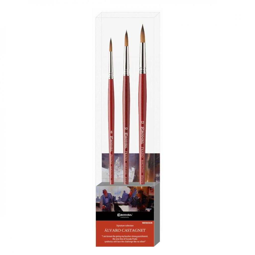 Escoda Signature Collection Brush Set - Alvaro Castagnet - Set 1 - Prado - Round Pointed Sizes 8, 10 and 12