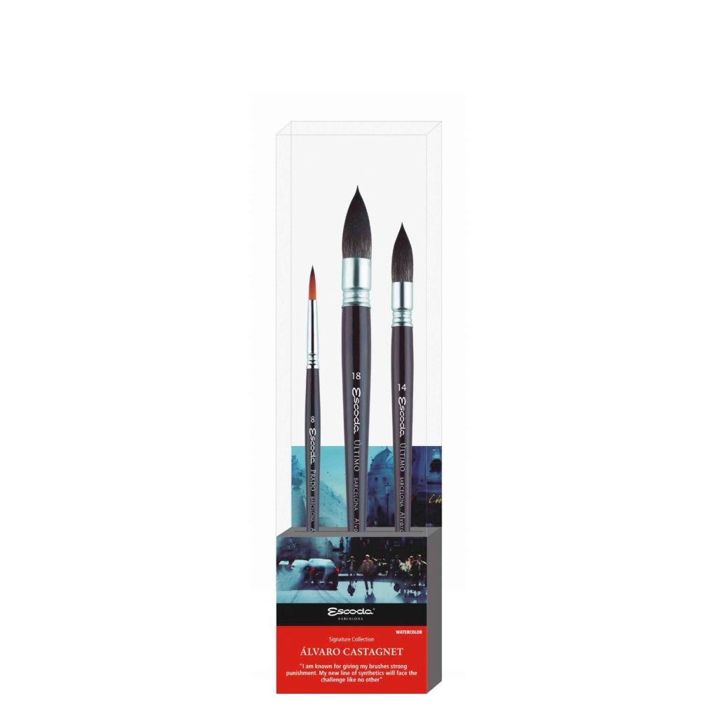 Escoda Signature Collection Brush Set - Alvaro Castagnet - Set 2 - Prado Round Pointed Size 8 and Ultimo Mop Sizes 14 & 18