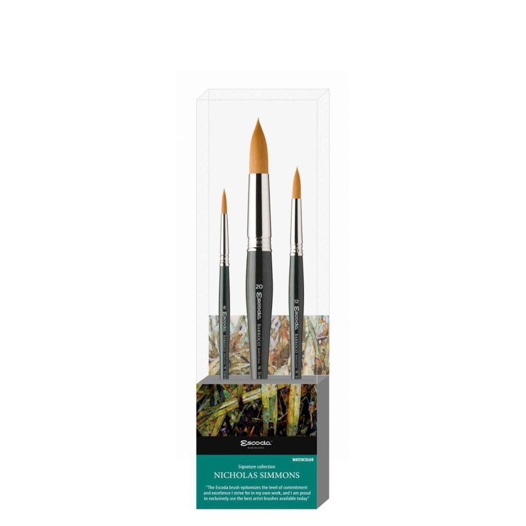 Escoda Signature Collection Brush Set - Nicholas Simmons - Set 1 - Barroco - Round Pointed Sizes 8, 12 and 20