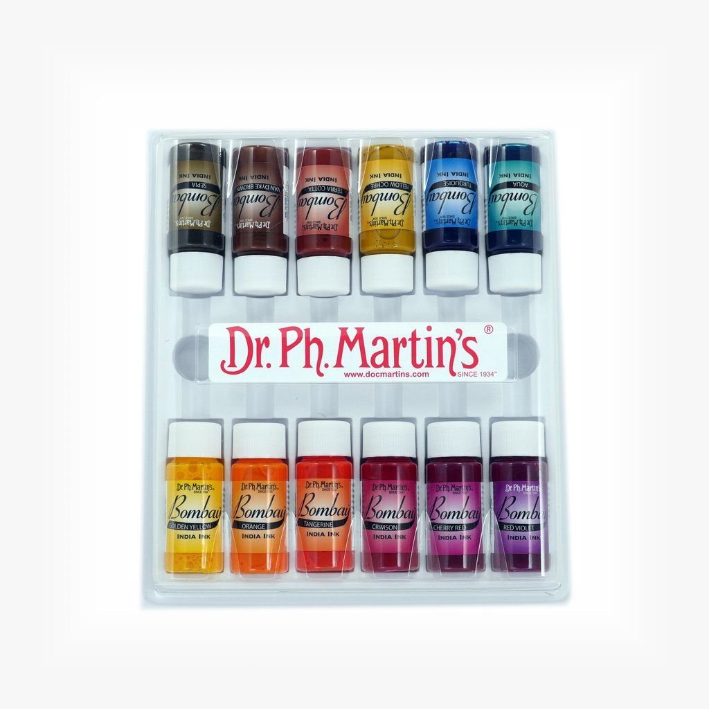 Dr. Ph. Martin's Bombay India Ink - 12 x 15 ml Bottles - Sunset - Earth colours Set 2 