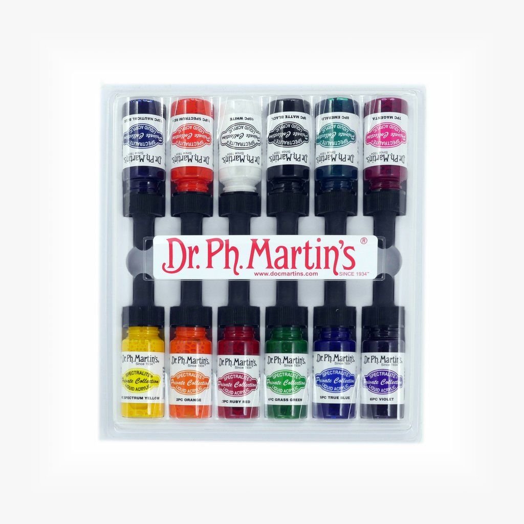 Dr. Ph. Martin's Spectralite Private Collection Liquid Acrylics Paint - 12 x 15 ml Bottles - Set 1
