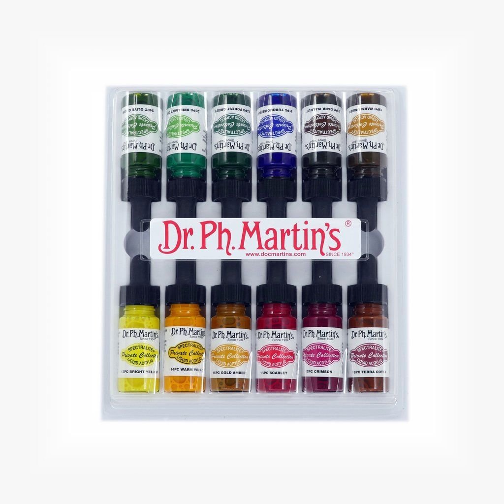 Dr. Ph. Martin's Spectralite Private Collection Liquid Acrylics Paint - 12 x 15 ml Bottles - Set 2