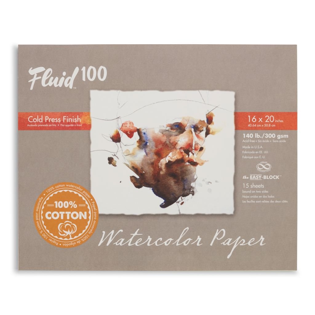 Speedball Fluid 100 Watercolour Paper - Cold Press 300 GSM - 40.64 cm x 50.8 cm or 16