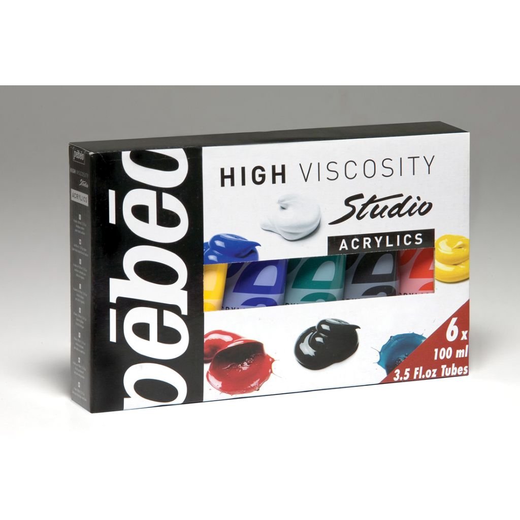 Pebeo Studio Acrylics High Viscosity Paint - 100 ml tubes - Assorted Set of 6 colours