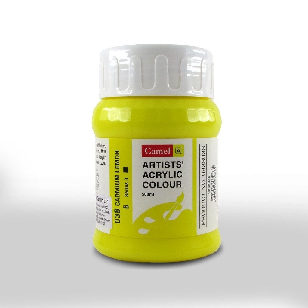 Camel Artists' Acrylic Colour - Cadmium Lemon Hue (038) - Jar of 500 ML