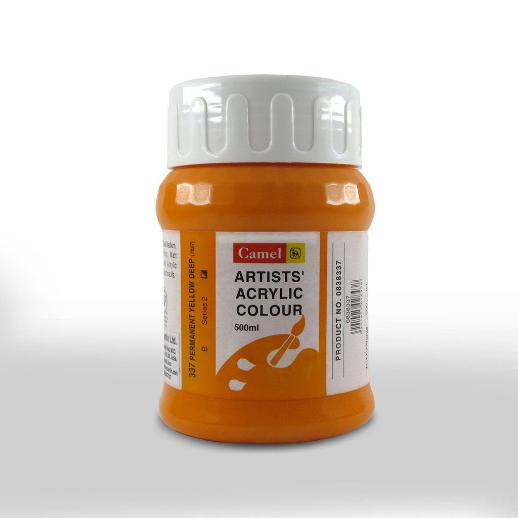 Camel Artists' Acrylic Colour - Permanent Yellow Deep (337) - Jar of 500 ML