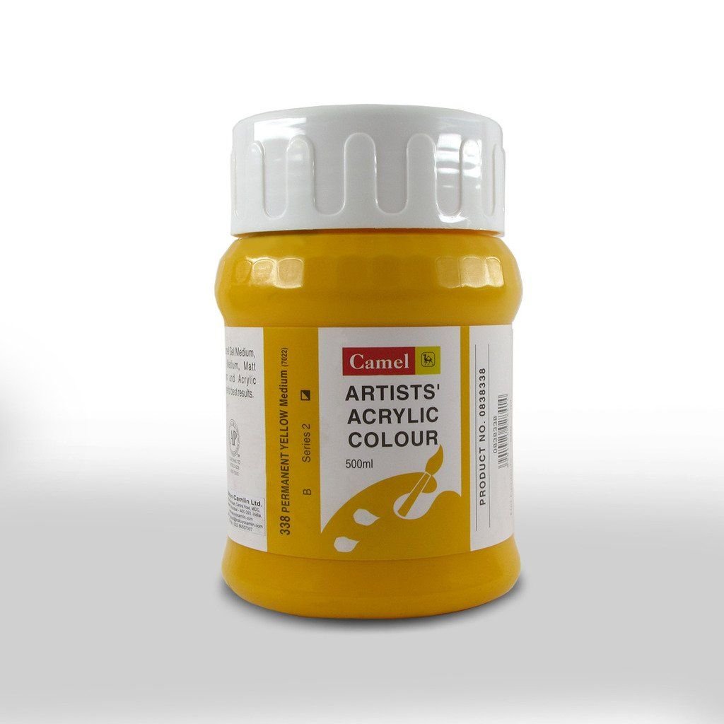 Camel Artists' Acrylic Colour - Permanent Yellow Medium (338) - Jar of 500 ML
