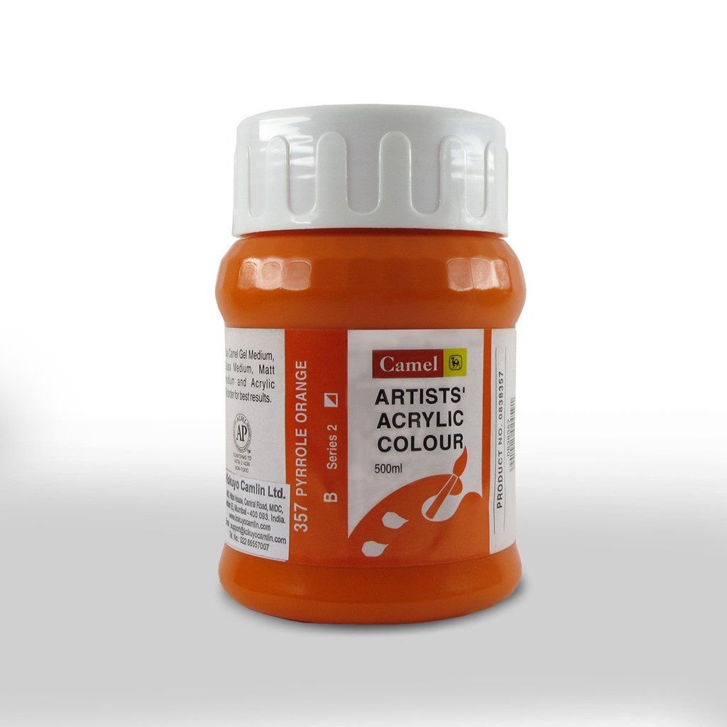 Camel Artists' Acrylic Colour - Pyrrole Orange (357) - Jar of 500 ML