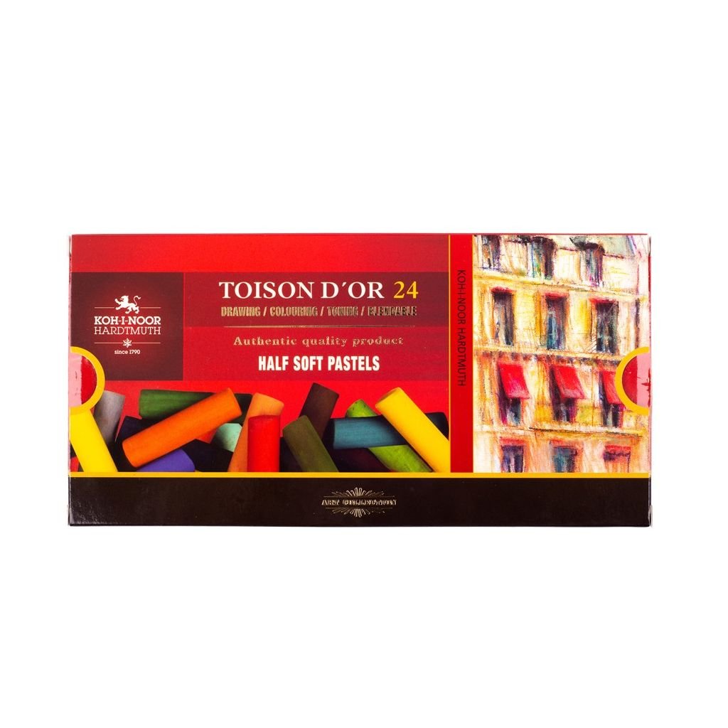 Koh-I-Noor Toison D'Or Artist's Quality Round Half Soft Pastel - Set of 24 - Assorted Colour