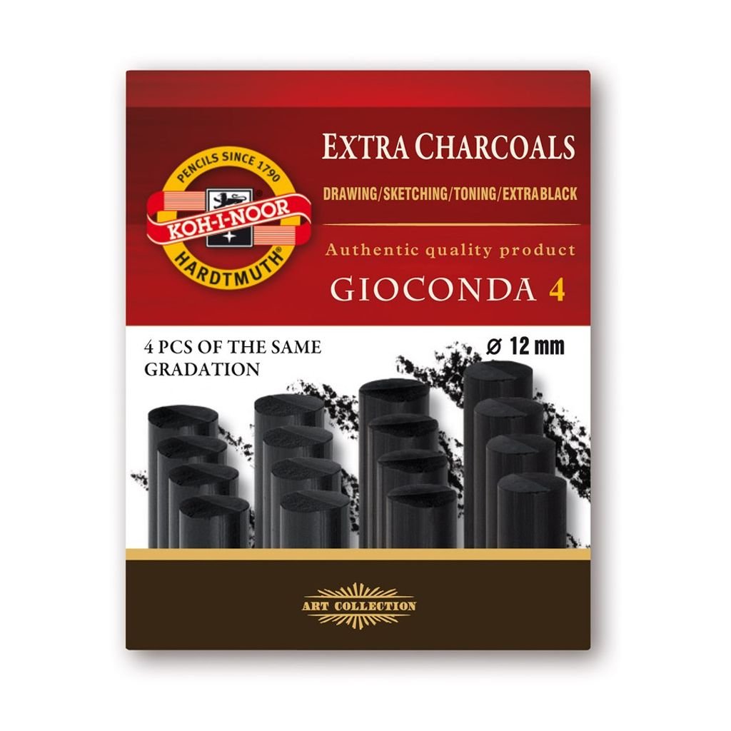 Koh-I-Noor Gioconda Artists' Artificial Drawing Extra Charcoal - Black Extra Soft - Pack of 4